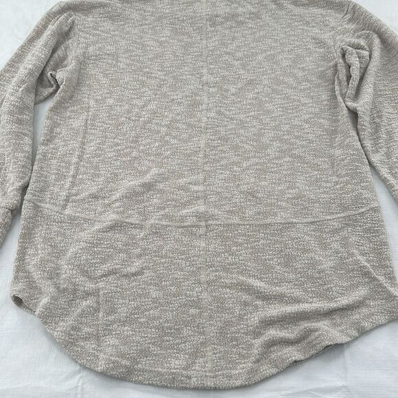 Prana Top W Medium Tan White Pullover Drawstring Cowl Neck Sweatshirt Lightweigt - Picture 3 of 9